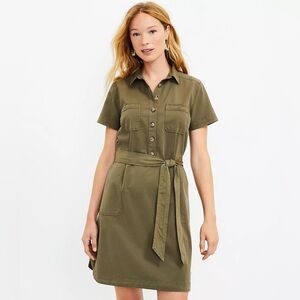 NWOOT Green Khaki Utility Shirtdress Loft